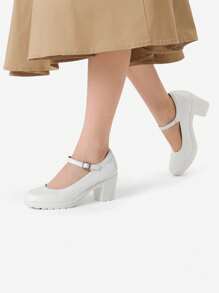 Women's Chunky Low Block Heels Pumps Mary Janes Closed Round Toe Comfortable Elegant Solid Color Dating Vacation Classic Dress Work Shoes - trắng - Xem 9
