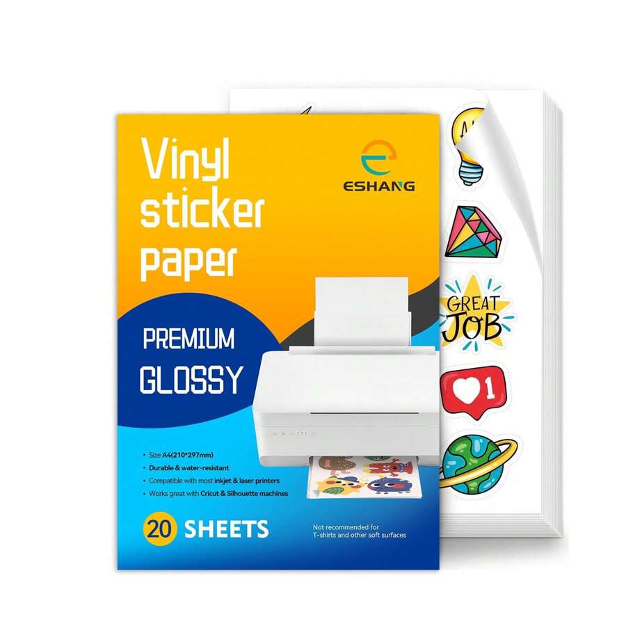 ESHANG 20 Sheets A4 Size High Glossy Printable Vinyl Sticker Paper For