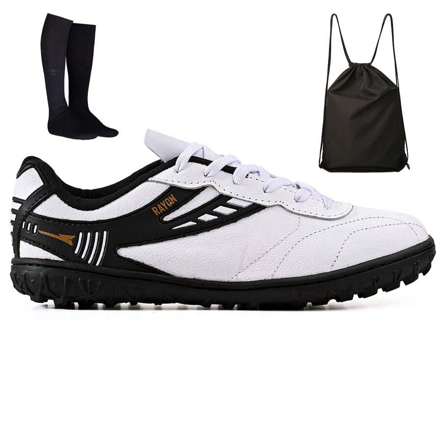 CALCADOS LGHT LIGHT Soccer Boot Kit Society Leather Synthetic Grass Field + Backpack + Adult Socks - 白色 - 查看 1