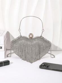 1 pieza Bolso de embrague clásico personalizado con forma de labios con strass y borlas, brillante y glamuroso, elegante y sofisticado bolso de muñeca redondo con diamantes, lujoso bolso de novia con strass adecuado para que las mujeres elegantes asistan a bodas, galas, bailes, cumpleaños y diversas fiestas
