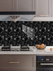 10pcs Geometric Grid Floral Pattern Printed PVC Faux Ceramic Tile Home Decor Wall Stickers, DIY Peel And Stick Wallpaper For Kitchen, Bathroom, Living Room, Waterproof, Removable,Renovation Stickers Peel Wall Panels,Wall Paper, Wallpapers,Spring Decoration Items Refesh Your Home,Rama Decoration Stickers