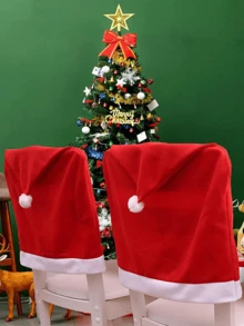 Bộ 4/2 Vỏ bọc ghế Giáng sinh - Thiết kế hình mũ ông già Noel, chống trượt, dễ sử dụng, Vỏ bọc lưng ghế Giáng sinh để trang trí phòng ăn, đồ dùng cho tiệc ngày lễ và đồ trang trí nhà theo mùa - Đỏ - Xem 3