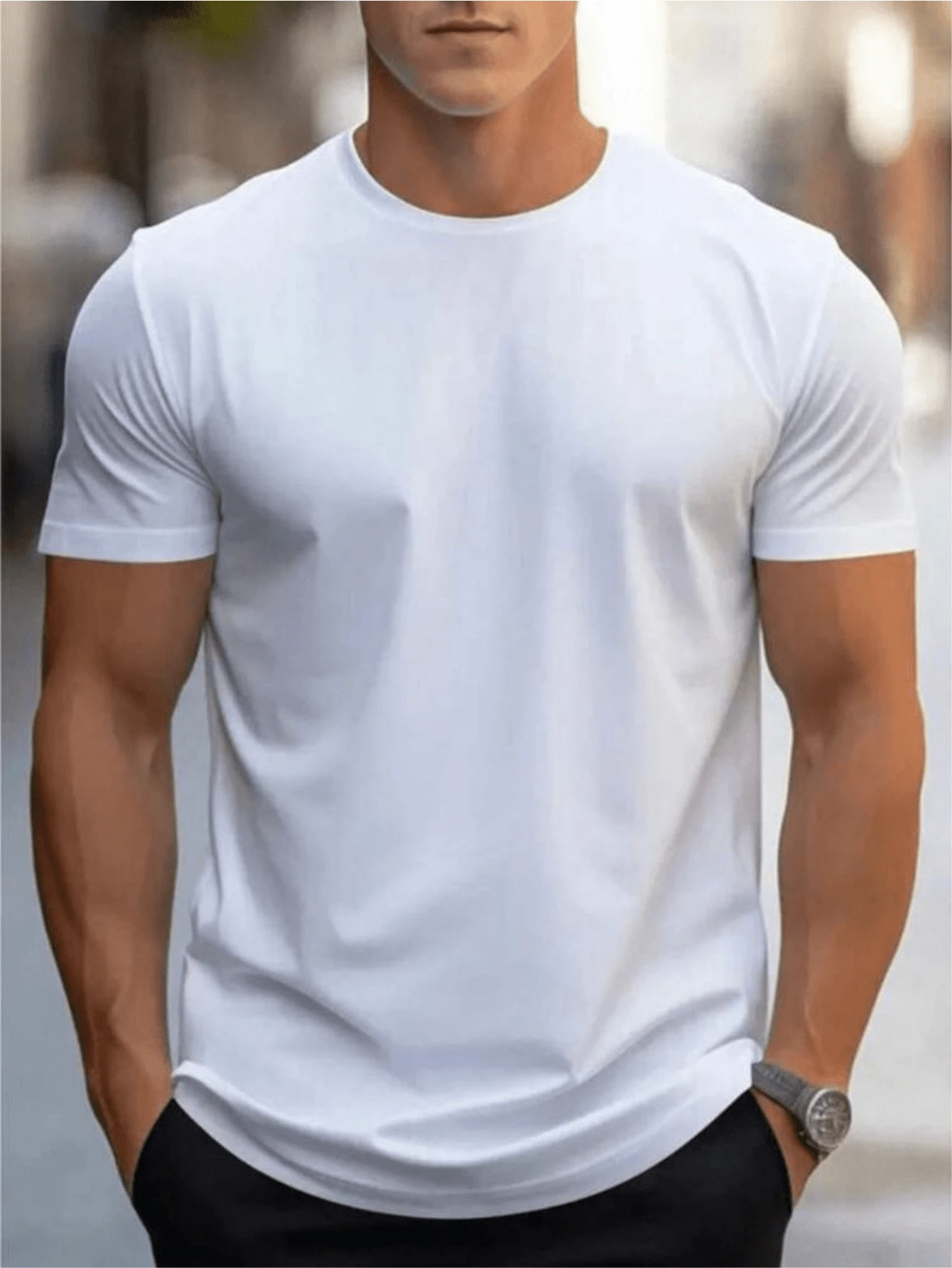 Men's Plain T-Shirt Premium Combed Knit 100% Cotton Round Neck Short Sleeve Basic Summer - 白色 - 查看 1