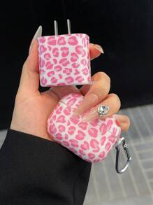 1PC Leopard Print Earphone Case + 1pc Leopard Print 18W/20W Charger Head Protector Compatible With AirPods 1/2/3 Earphones, AirPods Pro 2 Sets - Pink - View 11