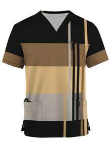 Digital Print Personalized Short Sleeve Scrubs Top For Men, Doctor/Nurse Isolation Uniform - Black and White - View 1