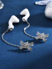 原创设计蝴蝶耳机防丢链，镶钻装饰，无线蓝牙耳机挂件，耳环款式，适合女性