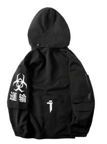 Jacket With Detachable Arm Sleeves And Hoodie Techwear Streetwear Zip Up Windbreaker For Men - màu đen - Xem 8