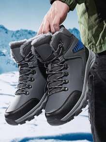 Winter Snow Boots, Outdoor Non-Slip Men Winter Shoes, High-Top Comfortable Men Casual Shoes, Thick Sole Wear-Resistant Men Sports Shoes, Comfortable Lightweight Hiking Boots, Waterproof Windproof Hiking Boots (Asymmetrical Pattern)