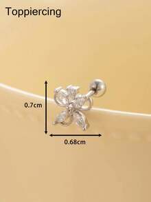 Toppiercing 1 件简约奢华铜锆石花朵不锈钢耳钉 - ear stud - 查看 18