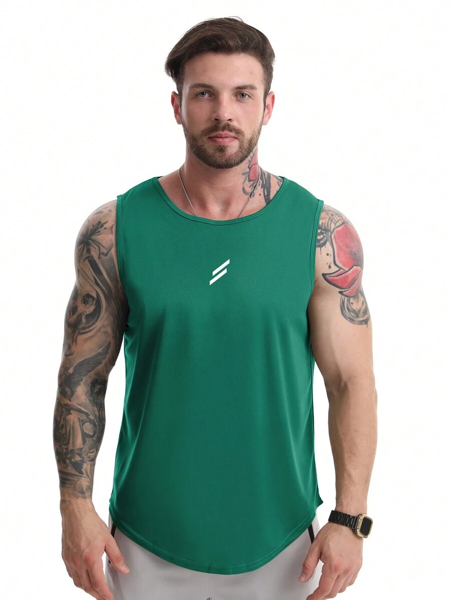 Men's Quick-Dry Breathable Sleeveless Workout Tank Top, Fitness & Running Training Shirt With Athletic Print
