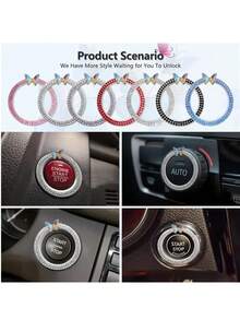 不锈钢人造水晶蝴蝶形环，汽车点火按钮装饰盖 - 一键启动装饰环，安装简便，金属材质，升级汽车内饰配件 - 均碼 - 查看 1