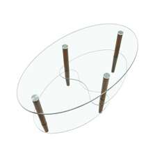 Transparent Oval Glass Coffee Table, Modern Table In Living Room Oak Wood Leg Tea Table 3-Layer  Glass Table Ckonson9