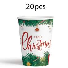 60 piezas/set Juego desechable de vajilla para fiestas navideñas, incluye platos de papel de 9"/7", platos de postre y tazas para café/bebidas frías - Multicolor - Ver 8