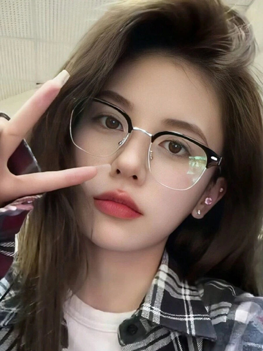 Half Frame Eyebrow Frame Glasses Light Frame Product Myopia Male Swenpen Handsome Business No Degree Female Plain Lens - Multicolor - View 1