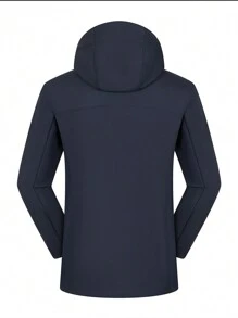 1pc Men's Outdoor Hiking Camping Windproof Waterproof Anti-Static Thermal Lined Hooded Softshell Jacket - Navy Blue - View 3