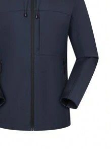 1pc Men's Outdoor Hiking Camping Windproof Waterproof Anti-Static Thermal Lined Hooded Softshell Jacket - Navy Blue - View 5