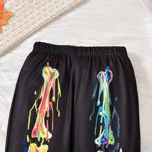 2 piezas Conjunto de disfraz de niñas bebé con estampa de esqueleto de manga larga y pantalones