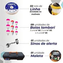 Kit Pesca completo com 2 Varas + 2 Molinetes Ultra Light + Acessórios como maleta, anzol, isca camarão, ração, sino, canivete, boias, chumbada e linha