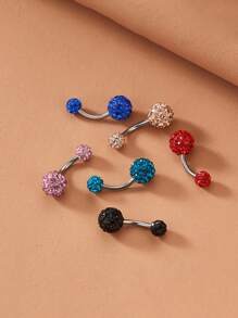 8 件装简约满钻圆形肚脐环 女士肚脐穿刺饰品