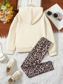 Outfit-Set für Kleine Mädchen mit Langarm-Sweatshirt mit Buchstaben-Muster und Leoparden-Hose, 2-teilig, für Frühling/Herbst