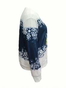 Women's Christmas Print Crew Neck Long Sleeve Sweatshirt - Blue - View 3