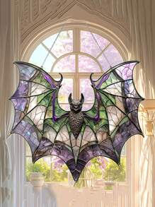 Contemporary Acrylic Bat Suncatcher,2D Process 8x7.3in - StainGlass Style Hanging Ornament For Window, Versatile Halloween Decor, Home Wall Art, Housewarming Gift, Wreath Centerpiece Accessory - Waterproof, Solvent Resistant, Featherless