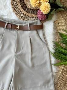 Tailored Bermuda Shorts For Women With Belt And Zipper And Bag - 淺灰色 - 查看 2