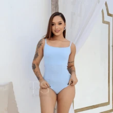 KIT 2 Women's Bodysuit With Thin Straps Premium Ribbed Terrycloth Straps - NUDE aND BABY BLUE - View 2