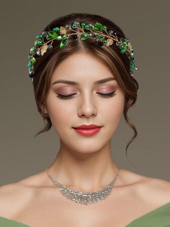 Shiny Red Rose Petal Decor Pearl & Rhinestone Headband, Bridal Wedding Party Christmas Hair Accessory For Women