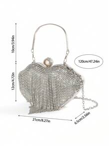 1 pieza Bolso de embrague clásico personalizado con forma de labios con strass y borlas, brillante y glamuroso, elegante y sofisticado bolso de muñeca redondo con diamantes, lujoso bolso de novia con strass adecuado para que las mujeres elegantes asistan a bodas, galas, bailes, cumpleaños y diversas fiestas