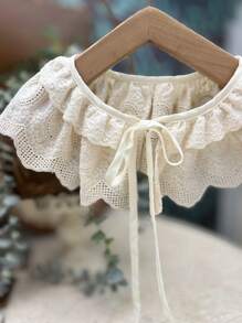 1 pezzo Collo retrò elegante e rimovibile da donna con ricamo floreale, design regolabile con fiocco a volant, adatto per uso quotidiano e San Valentino - Beige - Visualizzare 7