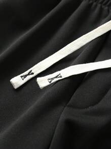 2pcs Fall Men's Sweatshirt And Sweatpants Set, White Long Sleeve Crewneck Casual Top, Knitted Elastic Waist Drawstring Black Joggers, Letter Graphic Printed, Cozy Outfits