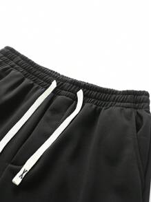 2pcs Fall Men's Sweatshirt And Sweatpants Set, White Long Sleeve Crewneck Casual Top, Knitted Elastic Waist Drawstring Black Joggers, Letter Graphic Printed, Cozy Outfits