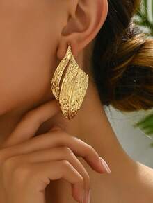 1 对时尚创意金属吊坠耳环，简约风格女士耳环，派对珠宝 - 金黃色 - 查看 2