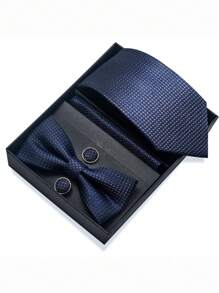 AlanKing 1 套棕色佩斯利领带、领结、口袋巾、袖扣男士礼品套装、西装配饰 - 混色 - 查看 3