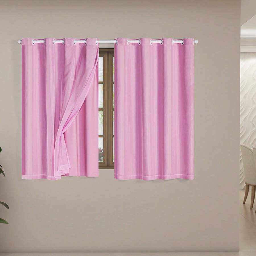 Blackout Light Blocking Curtain With Voile Fabric 2.80 M X 1.80 M - 粉色 - 查看 1