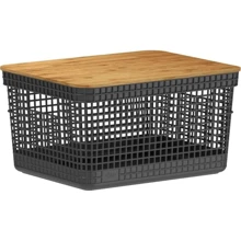 Clothes Organizer Basket Ideal For Laundry, Service Area, Bathroom And Bedroom With Bamboo Lid 8l Black – Or
