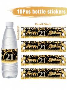 10 个黑金色 18 岁 21 岁 30 岁 40 岁 50 岁 60 岁生日瓶贴纸，带有“生日快乐”，饮料矿泉水瓶装饰贴纸，生日派对装饰用品，生日礼物，派对礼物，18 岁生日装饰，30 岁生日装饰，40 岁生日装饰，50 岁生日装饰，60 岁生日装饰