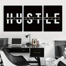 Framed 3 Piece Hustle For Your Future Canvas Art Set Motivational Wall Decor Inspirational Cavnas Wall Art Hustle Posters Prints Modern Artwork Ideal Gift For Bedroom Living Room Corridor Home Decoration - 黑色 - 查看 7
