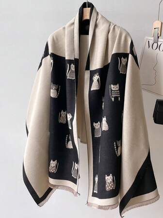 1 件女士时尚仿羊绒保暖围巾/披肩，适合秋冬季通勤