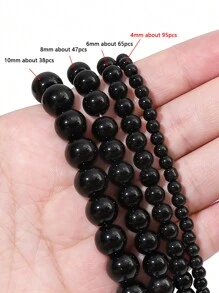 1 sợi 4-10mm hạt thủy tinh đen tròn mịn có lỗ hạt rời để làm đồ trang sức vòng tay vòng cổ tự làm hạt - màu đen - Xem 9