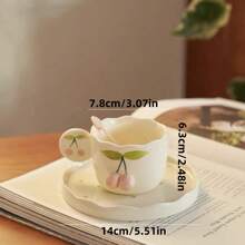 1pc 200ml 3D咖啡杯盘日式Ins浮雕樱花茶杯可爱3D咖啡杯套装下午茶红茶杯适合日常使用 - 彩色 - 查看 4