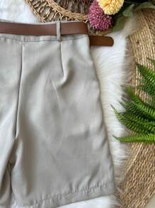 Tailored Bermuda Shorts For Women With Belt And Zipper And Bag - 淺灰色 - 查看 4