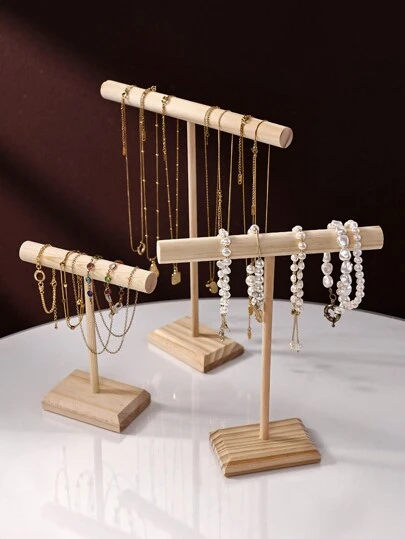 1pc/3pcs Wooden High-End T-Shaped Jewelry Display Stand, Suitable For Hanging Necklaces, Bracelets, Pendants & More, Easy Installation, Perfect Gift For Women And Girls