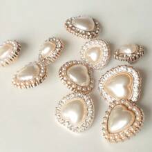 10pcs Plastic Pearlescent With Rhinestones Round/Heart Shaped Buttons With Shank For Women's Shirts, Coats, Blazers. Gold-Plated Plastic DIY Jewelry Headband Buttons