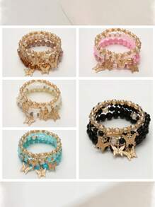 4 件儿童蝴蝶串珠手链套装，波西米亚风格闪光串珠手链时尚女孩珠宝配饰，可调节 - 蝴蝶吊墜手鍊 - 查看 6