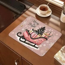 1 Stück Küchen Theke mit Motiv des Weihnachtsschlittens in Rosa Weihnachtsthema, mit saugfähiger Abwasch-Matte und Feinfaser-Abwasch-Matte - Verschiedenfarbig - Übersicht 15