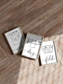 3 件/套现代洗衣房墙壁艺术印刷品 - 无框帆布海报，适合洗衣房装饰 - 黑白线条艺术 - 卧室、客厅和走廊的理想礼物 - 冬季装饰和房间装饰 - 黑與白 - 查看 3