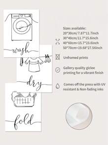 3 件/套现代洗衣房墙壁艺术印刷品 - 无框帆布海报，适合洗衣房装饰 - 黑白线条艺术 - 卧室、客厅和走廊的理想礼物 - 冬季装饰和房间装饰 - 黑與白 - 查看 6