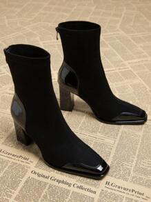 2024 秋季新款优雅简约女靴粗跟高跟鞋秋冬女靴百搭时尚踝靴 - 黑色 - 查看 5